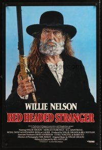 5k599 RED-HEADED STRANGER 1sh '86 great close up art of Willie Nelson with rifle by Tanenbaum!