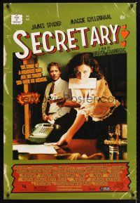 5k634 SECRETARY DS 1sh '02 James Spader, Maggie Gyllenhaal, cool comic cover design!