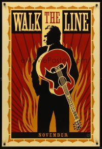 5k777 WALK THE LINE style A teaser DS 1sh '05 cool artwork of Joaquin Phoenix as Johnny Cash!