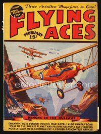 5m136 FLYING ACES magazine February 1937 Demons in the Nullahs, cool art by August Schomburg!