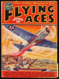 5m135 FLYING ACES magazine November 1936 Strafe of the Death Dew, cool art by August Schomburg!
