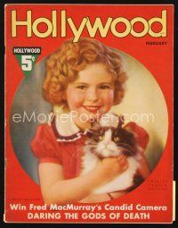 5m085 HOLLYWOOD magazine February 1937 portrait of cute Shirley Temple & cat by Edwin Bower Hesser!