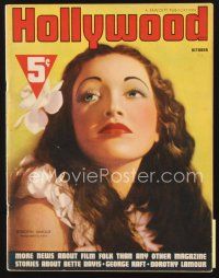 5m093 HOLLYWOOD magazine October 1937 portrait of beautiful Dorothy Lamour by Alex Kahle!