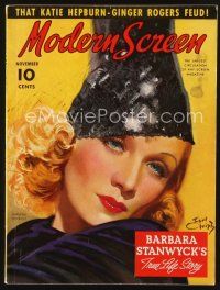 5m082 MODERN SCREEN magazine November 1937 artwork of glamorous Marlene Dietrich by Earl Christy!