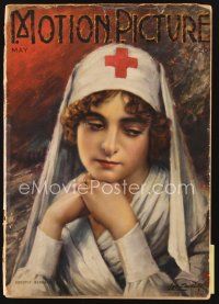5m097 MOTION PICTURE magazine May 1918 art of Red Cross nurse Dorothy Bernard by Leo Sielke Jr.!