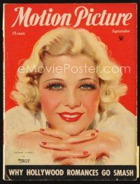 5m110 MOTION PICTURE magazine September 1934 art of beautiful Glenda Farrell by Marland Stone!