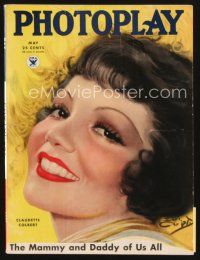 5m075 PHOTOPLAY magazine May 1934 art of pretty smiling Claudette Colbert by Earl Christy!