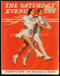 5m139 SATURDAY EVENING POST magazine March 6, 1937 ice skating cover portrait by Victor Kepler!