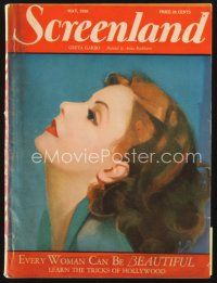 5m133 SCREENLAND magazine May 1928 cool artwork profile portait of Greta Garbo by Anita Parkhurst!