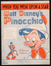 5m296 PINOCCHIO sheet music '40 Disney classic fantasy cartoon, When You Wish Upon a Star!
