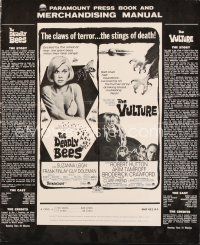 5m343 DEADLY BEES/VULTURE pressbook '67 horror double-bill, stings of death & claws of terror!