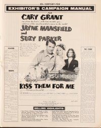 5m370 KISS THEM FOR ME pressbook '57 Cary Grant & Suzy Parker, plus sexy Jayne Mansfield!