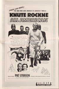 5m371 KNUTE ROCKNE - ALL AMERICAN pressbook R56 images of football player & coach Pat O'Brien!