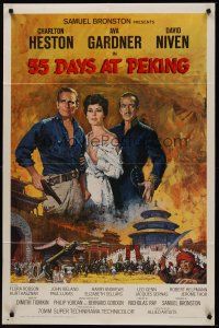 5p020 55 DAYS AT PEKING 1sh '63 art of Charlton Heston, Ava Gardner & David Niven by Terpning!