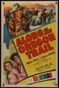 5p052 ALONG THE OREGON TRAIL 1sh '47 Monte Hale, Adrian Booth & Clayton Moore in cowboy action!