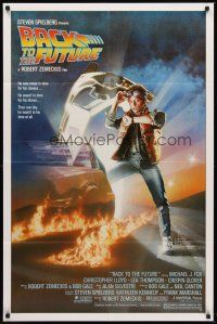 5p078 BACK TO THE FUTURE 1sh '85 Robert Zemeckis, art of Michael J. Fox & Delorean by Drew Struzan!