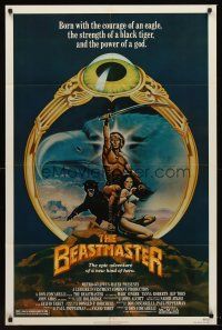 5p086 BEASTMASTER 1sh '82 cool fantasy art of barechested Marc Singer & sexy Tanya Roberts!