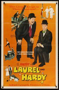 5p093 BEST OF LAUREL & HARDY 1sh '67 five great artwork images of Stan & Oliver!