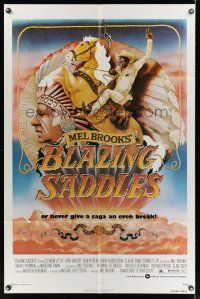 5p108 BLAZING SADDLES 1sh '74 classic Mel Brooks western, art of Cleavon Little by John Alvin!
