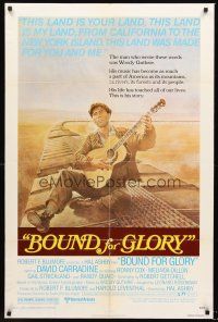 5p119 BOUND FOR GLORY 1sh '76 David Carradine as folk singer Woody Guthrie, Tom Jung art!