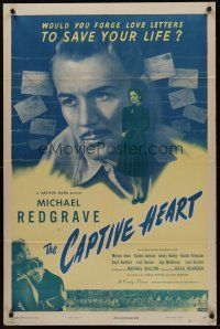 5p152 CAPTIVE HEART 1sh '47 Michael Redgrave, would you forge love letters to save your life?