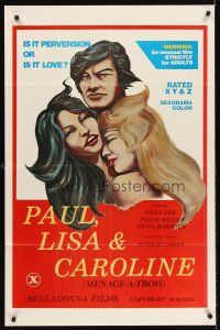 5p185 PAUL LISA & CAROLINE 1sh '77 sexy menage a trois art, is lesbianism perversion or is it love?
