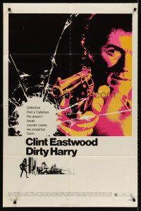 5p245 DIRTY HARRY 1sh '71 great art of Clint Eastwood pointing gun, Don Siegel crime classic!