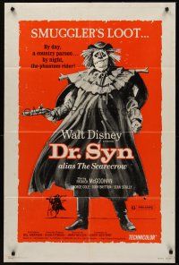 5p259 DR. SYN ALIAS THE SCARECROW 1sh R75 Walt Disney, creepy art of Patrick McGoohan as scarecrow!
