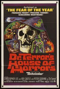 5p260 DR. TERROR'S HOUSE OF HORRORS 1sh '65 Christopher Lee, cool horror montage art!