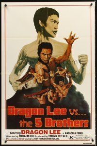5p263 DRAGON LEE VS THE 5 BROTHERS 1sh '78 Wu da di zi, kung fu Bruce Lee ripoff art by Marcus!