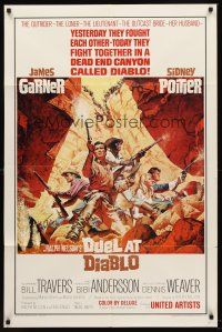 5p267 DUEL AT DIABLO 1sh '66 really cool art of Sidney Poitier & James Garner surrounded!