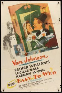 5p282 EASY TO WED 1sh '46 art of Van Johnson & Esther Williams by Jacques Kapralik!