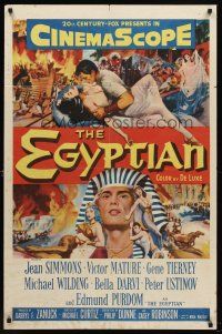 5p284 EGYPTIAN 1sh '54 artwork of Jean Simmons, Victor Mature & Gene Tierney in ancient Egypt!