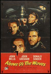 5p028 ABOVE US THE WAVES English 1sh '56 John Mills & English WWII sailors at periscope in sub!