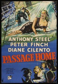 5p689 PASSAGE HOME English 1sh '55 sexy Diane Cilento, great art of storm at sea & sexy girl!