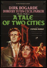 5p878 TALE OF TWO CITIES English 1sh '58 great full art of Dirk Bogarde on his way to execution!