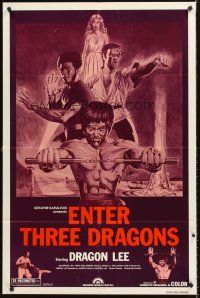 5p295 DRAGON ON FIRE 1sh R80s Dragon Lee & Bolo Yeung kung-fu action, Enter Three Dragons!