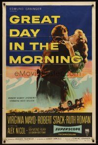 5p405 GREAT DAY IN THE MORNING style A 1sh '56 art of Robert Stack & sexy Virginia Mayo!