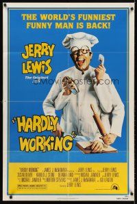 5p423 HARDLY WORKING 1sh '81 wacky funny man Jerry Lewis in chef's outfit with five arms!
