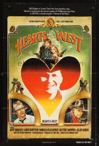 5p429 HEARTS OF THE WEST 1sh '75 art of Hollywood cowboy Jeff Bridges by Richard Hess!