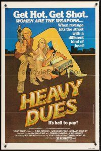 5p433 HEAVY DUES 1sh R77 art of sexy Barbara Bouchet & Christopher Mitchum by Larry Noble