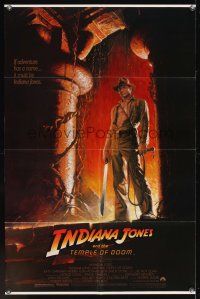 5p470 INDIANA JONES & THE TEMPLE OF DOOM 1sh '84 full-length art of Harrison Ford by Bruce Wolfe!