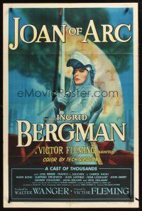 5p493 JOAN OF ARC style A 1sh '48 wonderful art of Ingrid Bergman in armor on horseback!