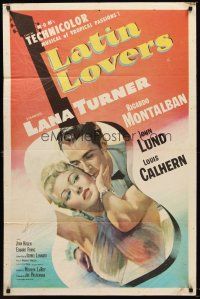 5p524 LATIN LOVERS 1sh '53 best artwork of sexy Lana Turner & Ricardo Montalban in guitar!