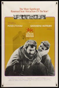 5p535 LION IN WINTER style A 1sh '68 Katharine Hepburn as Eleanor, Peter O'Toole as Henry II!