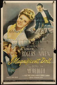 5p569 MAGNIFICENT DOLL 1sh '46 art of pretty Ginger Rogers, David Niven w/sword!