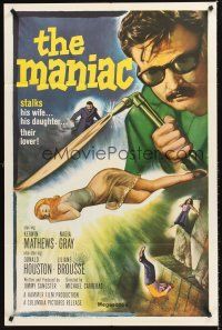 5p585 MANIAC 1sh '63 Kerwin Mathews, Hammer, he stalks his wife, his daughter, their lover!