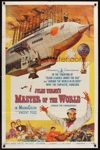 5p590 MASTER OF THE WORLD 1sh '61 Jules Verne, Vincent Price, cool art of enormous flying machine!