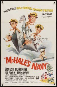 5p596 McHALE'S NAVY 1sh '64 great artwork of Ernest Borgnine & Tim Conway!
