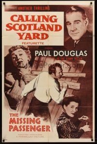 5p611 MISSING PASSENGER 1sh '54 Scotland Yard featurette, Paul Douglas as the story teller!